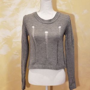 NWOT Say What? Gray Distressed Cropped Sweater